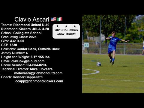 Video of Clavio Ascari '25 — highlights from 90min performance in 2-1 win vs Arlington ECNL + Skyline ECNL