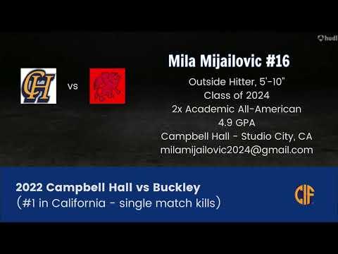 Video of Mila Mijailovic: 47 kills (#1 in California single match) - Campbell Hall vs Buckley, September 2022