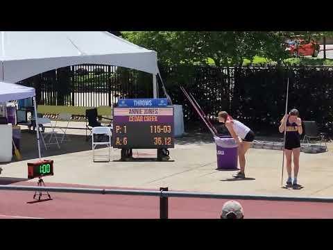 Video of Annie Jones 115'3" javelin state meet  May 6 2022