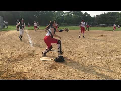 Video of  Cheralyn Dusharme C/3B/OF Catcher Play at Home  Summer 2019