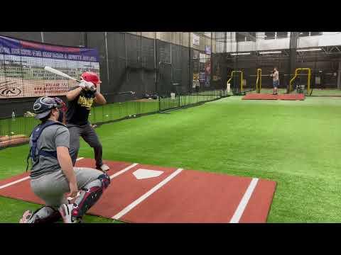 Video of JJ Palumbo 2023 turning on 88mph fastball during live indoor workout 