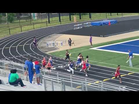 Video of Ethan Kemp 4x 100, lane 6 red jersey, at Conway 6A conference