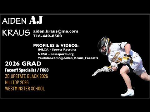 Video of Aiden Kraus 2026 Faceoff Specialist - FOGO at Westminster School, 3D Upstate Black, HILLTOP Lacrosse