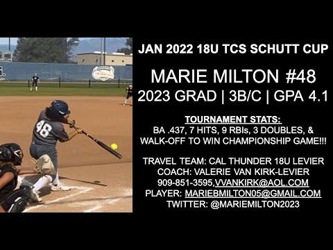 Video of Marie Milton #48 2023 GRAD/ 4.1 GPA/ 18U TCS Schutt Cup Championship Game Walk Off