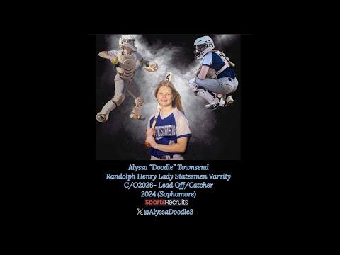 Video of Alyssa “Doodle” Townsend #4 Randolph Henry HS-Lead off/Catcher April 2024 highlights Sophomore