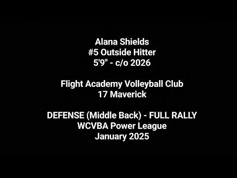 Video of Alana Shields #5 Defense (Middle Back, Full Rally) - WCVBA Power League Jan 2025