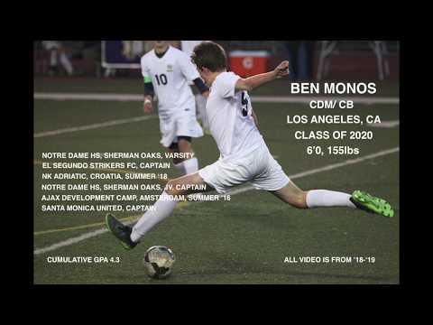 Video of Ben Monos Soccer Highlights CDM/CB 2018-2019