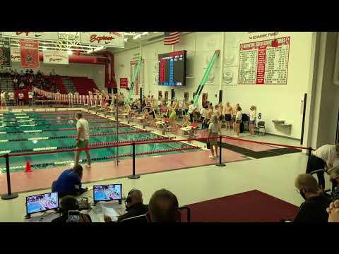 Video of First Leg of the 4x100 free relay closest lane (lane 8): Split time of 50.90