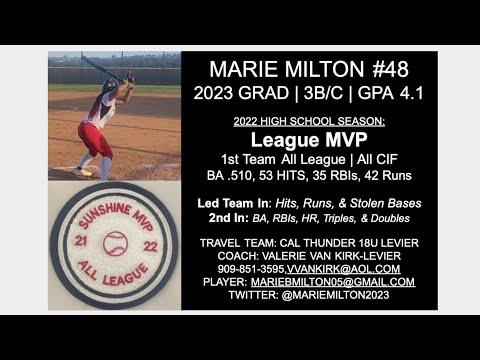 Video of Marie Milton #48 2023 Grad/4.1 GPA (League MVP & Spring 2022 Highlights)