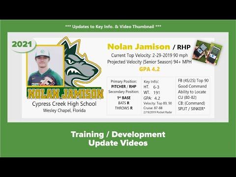 Video of Nolan Jamison RHP  / 4.2 GPA 90 MPH FB, CU, CB. SPLIT - 2020 Update