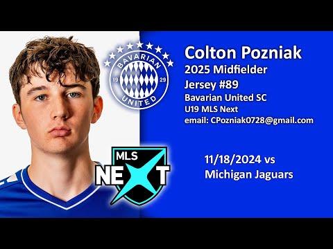 Video of Colton Pozniak -2025 Midfielder - U19 MLS Next - 11/18/2024 Highlights vs Michigan Jaguars