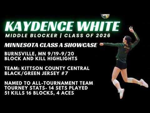 Video of Kaydence White 2026 Middle Blocker, Minnesota Class A Showcase Block & Kill Highlights