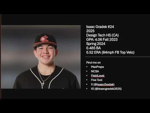 Video of Isaac Gradek (2025) Pitching Only | Design Tech HS (CA) | 4.06 GPA | R/R | SS/RHP/UTIL