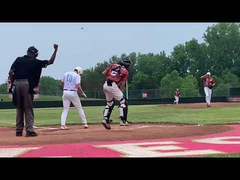 Video of 5.1IP 3H 0R 3BB 5K vs Ohio Elite Lockwood 2023.  Ump is 6’9” btw.