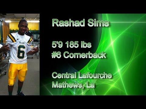 Video of Rashad Sims 5'9 185 lbs - 4.54 - Cornerback Central Lafourche High School 