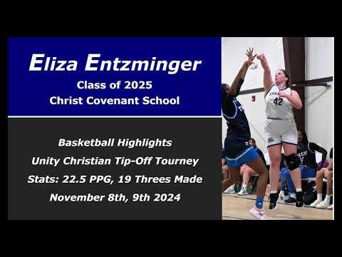 Video of 19 threes made in 4 tourney games; Eliza Entzminger '25; November 8th-9th 2024; Unity Christian Tip-Off Tournament