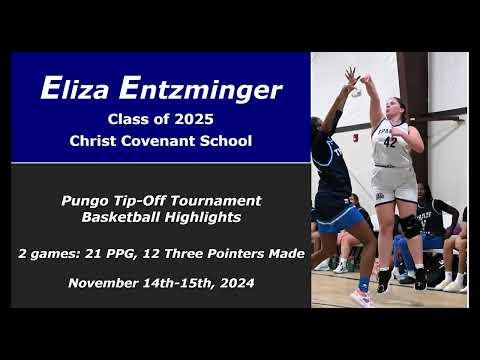 Video of Tournament MVP; Eliza Entzminger '25, 21 PPG, 12 threes made in 2 games; Pungo Tip-Off Tournament, Nov 14-15th, 2024