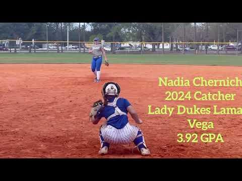 Video of Nadia Chernich (2024 Catcher) Preseason Practice catching for Lady Dukes Lamar/Vega