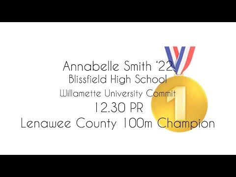 Video of Annabelle Smith wins County Championship 100 with 12.3 PR