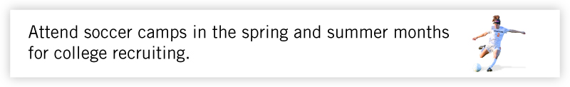 Attend soccer camps in the spring and summer months for college recruiting.