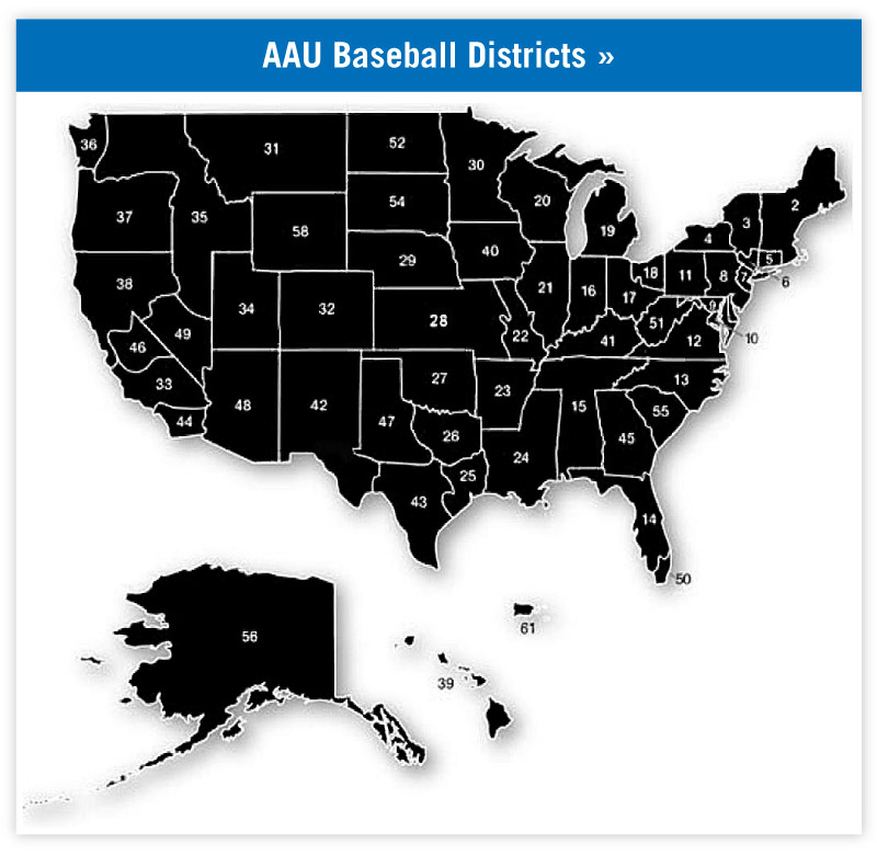 Map of AAU baseball districts